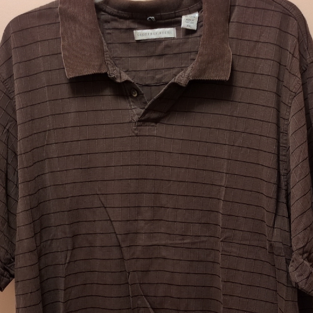 Men's Geoffrey Beene SS Brown Polo Shirt with black stripe